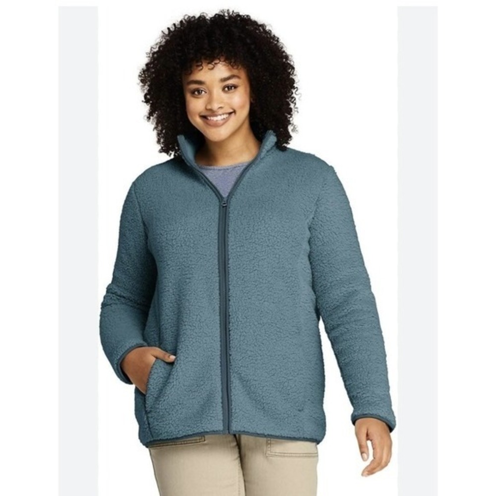 Lands End Women Blue Fleece Zip Up Jacket Cozy‎ Warm Size S (6 8)